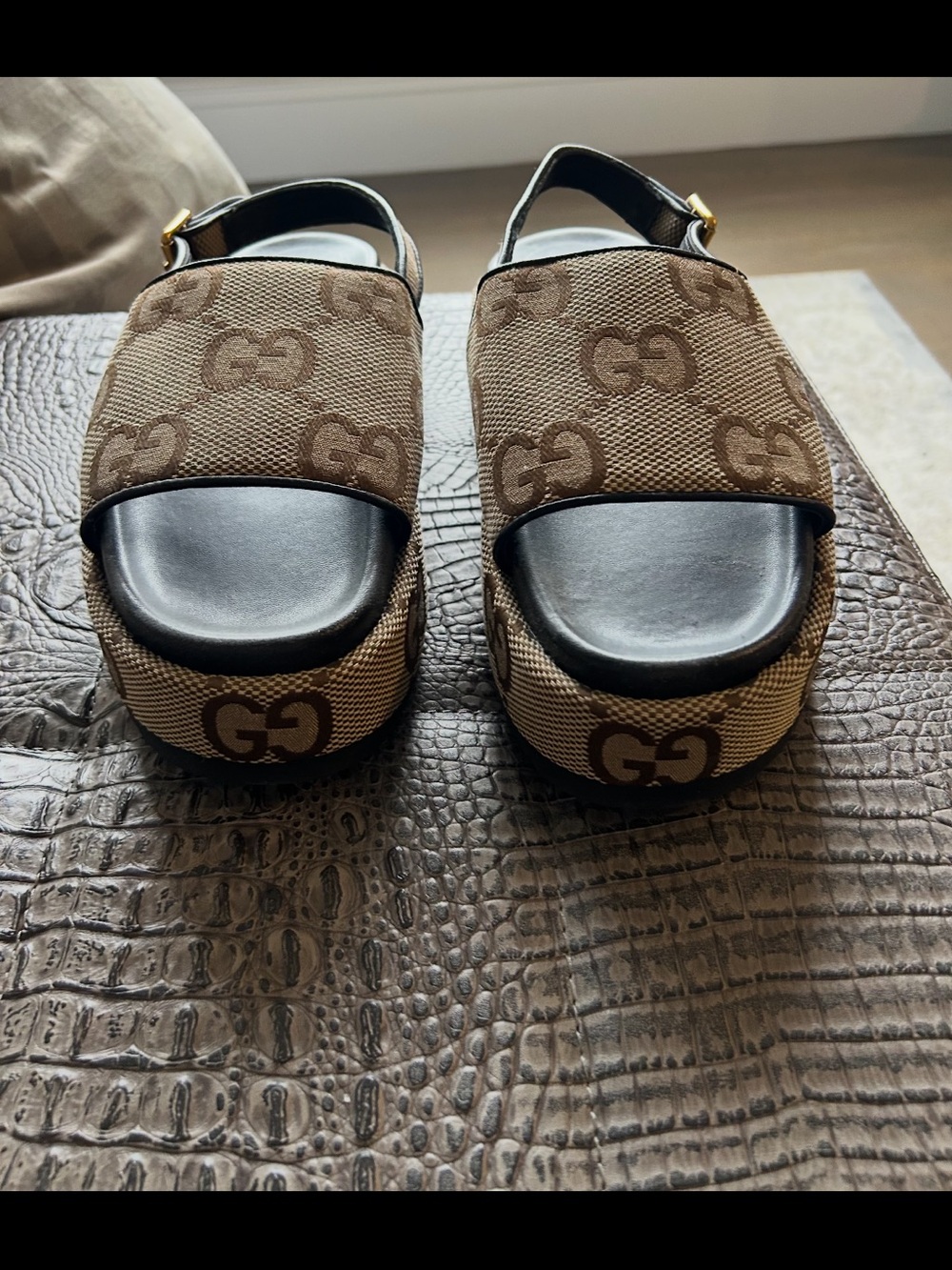 Gucci GG Canvas Slide Sandals with Ankle Strap - Picture 5 of 9